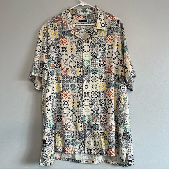 CLUB ROOM Mens Rumbie Mixed Medallion Silk Rayon Button Down Shirt Sz 2XL Casual - Picture 4 of 15